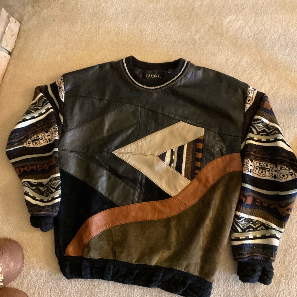 Saxony suede/smooth leather sweater L